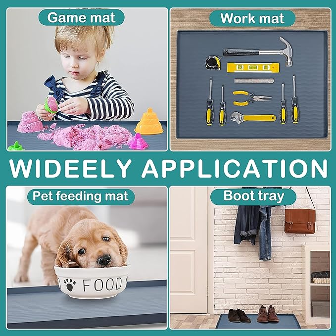 URMONA Waterproof Silicone Under Sink Mat 34'' x 22'' Shelf Liner for Kitchen and Bathroom, Cabinet and Counter Protector, Storage and Organizers, Litter Mat, Pet Cat Puppy Essentials(Navy)