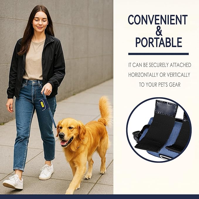 Dog Poop Bag Holder for Leash, 2 Waterproof Zipper Pouches, Dog Treat Pouch for Pet Walking Accessories, with Dispenser, Training Clicker and 1 Free Roll (Blue)