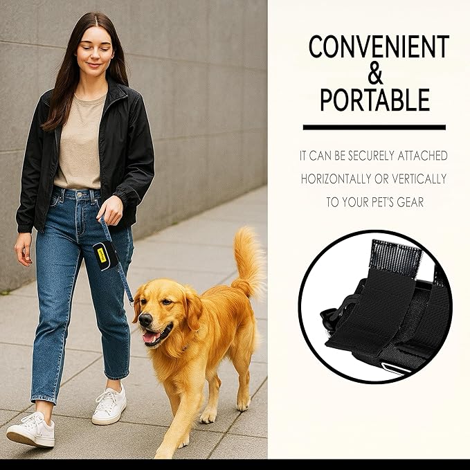 Dog Poop Bag Holder for Leash, 2 Waterproof Zipper Pouches, Dog Treat Pouch for Pet Walking Accessories, with Dispenser, Training Clicker and 1 Free Roll (Black)