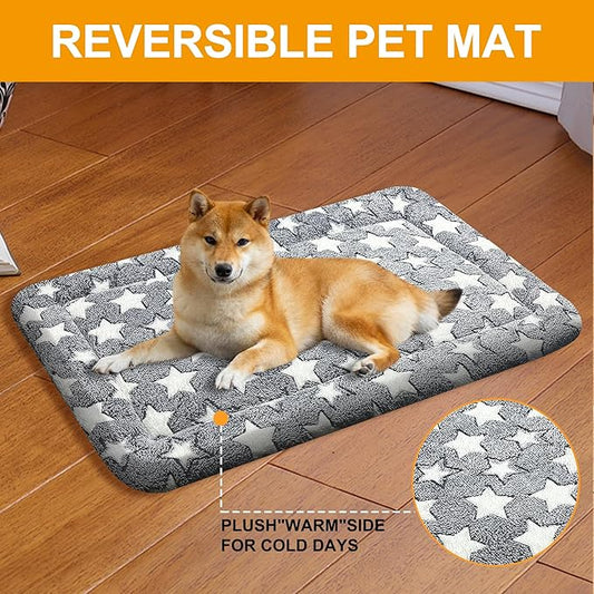 Washable Dog Bed Plush Orthopedic Outdoor Crate Mat with Non-Slip Bottom,Luxe Soft Kennel Pad for Pets, Cozy Cage Cushion & Pet Sleeping Mattress Large Sized,Medium,Small Dogs,36 x 24 inch,Grey