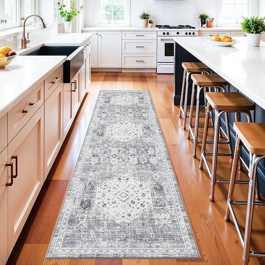 RUUGME 2x8 Hallway Runner Rug: Easy Clean Washable Carpet for Kitchen Bedroom Soft Non Slip Rugs for Entryway Laundry Vintgae Distressed Low Pile Home Decor Floor Mat for Bathroom 2x8 Grey