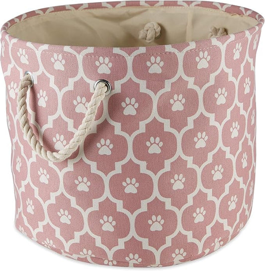 Bone Dry Pet Storage Collection Lattice Paw Print, Rose, Small Round