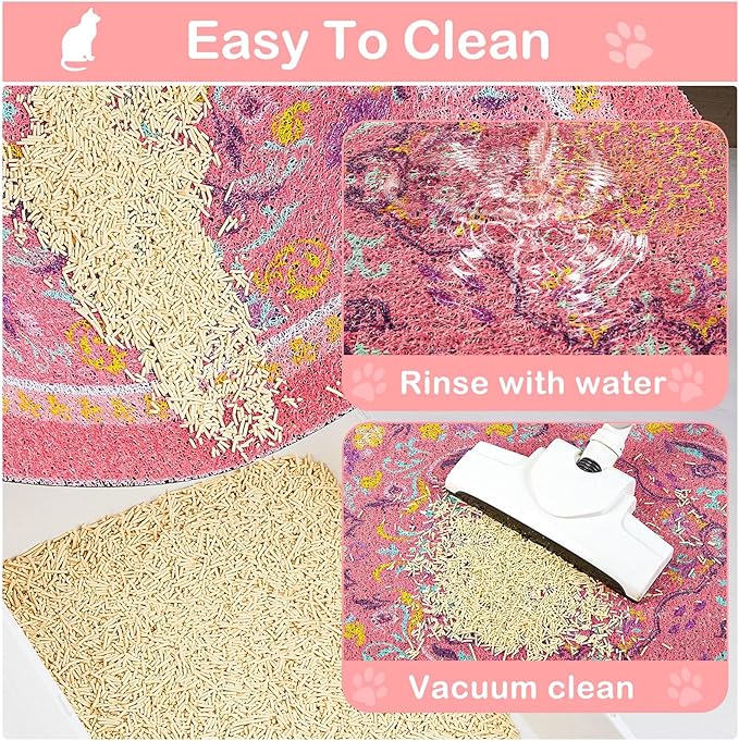 Glittme Cat Litter Mat with Non-Slip Bottom Litter Box Mat 33"X22" Litter Trapping Mat Easy to Clean Washable Cat Food Mat for Kitty,L
