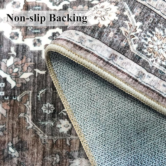 Washable 2x4 Entryway Area Rugs: Abstract Water-Resistant Kitchen Sink Rug Indoor Low Pile Nursery Room Carpet Anti-Slip Netural Bathroom Runner Rug Small Soft Beside Floor Mat for Bedroom(2x4,Brown)