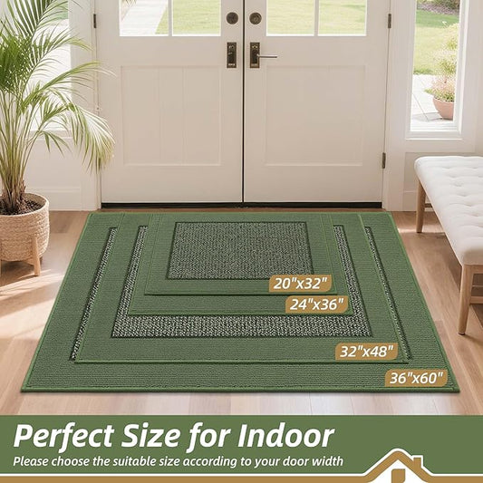 BEQHAUSE Indoor Door Mat 24" x 36", Dirt Trapper Door Mats Non-Slip Entryway Rugs Washable, Resist Dirt Absorbent Welcome Mat, Low Profile Floor Mats for Front Back Door and Entryway, Green