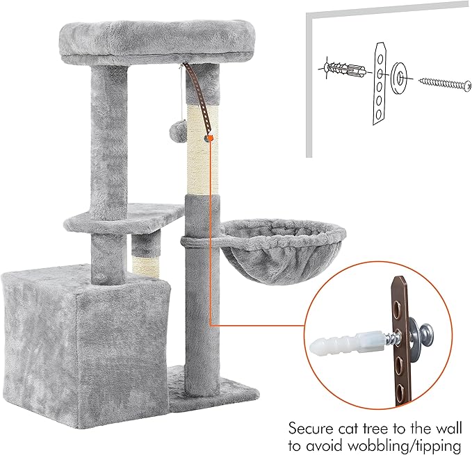 Topeakmart Cat Tree 34in Cat Tower Plush Cover with Condo, Platform & Basket for Indoor Kittens, Cat Furniture Activity Tree