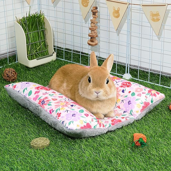 Rabbit Bed 15"X14"Thickened and Soft Bunny Bed Washable Cuddle Cushion Plush Mat Double-Sided Plush Small Pet Flop Mat Cotton Pillow for Rabbit