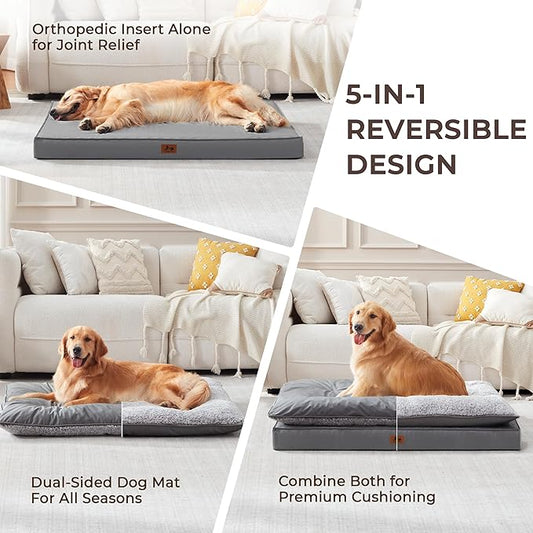 2-Pack XL Waterproof Dog Bed Large Size Dogs, Plush Cushion & Orthopedic Egg-Crate Foam Mattress for Senior Dogs, Washable Dog Crate Bed with Removable Cover, Dark Grey