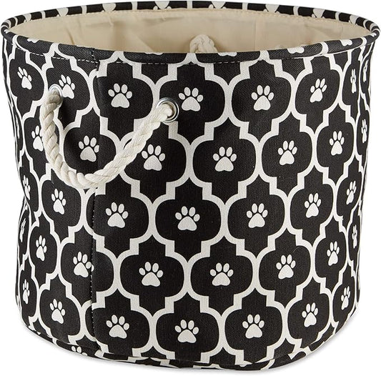 Bone Dry Pet Storage Collection Lattice Paw Print, Black, Small Round