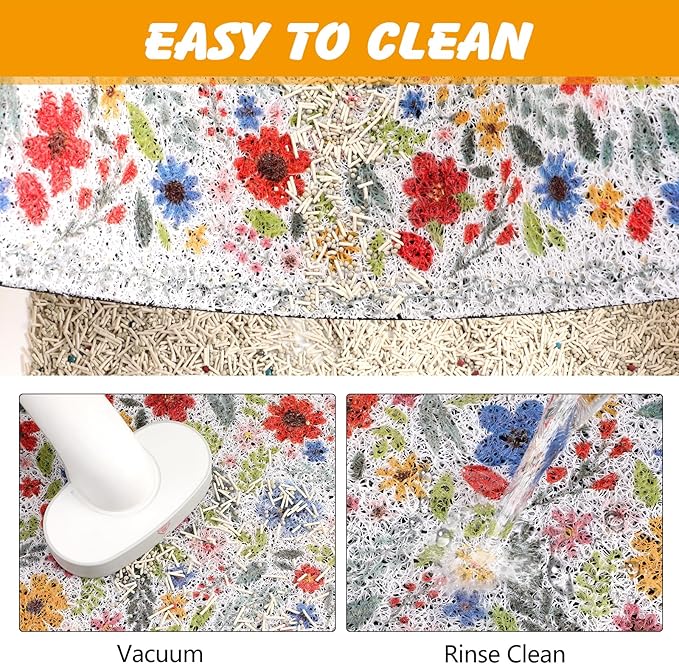 Cat Litter Mat, 20x15 in Litters Box Mat Waterproof Non-slip Easy to Clean Washable Trapping Mat for Kitty(White Leaves)