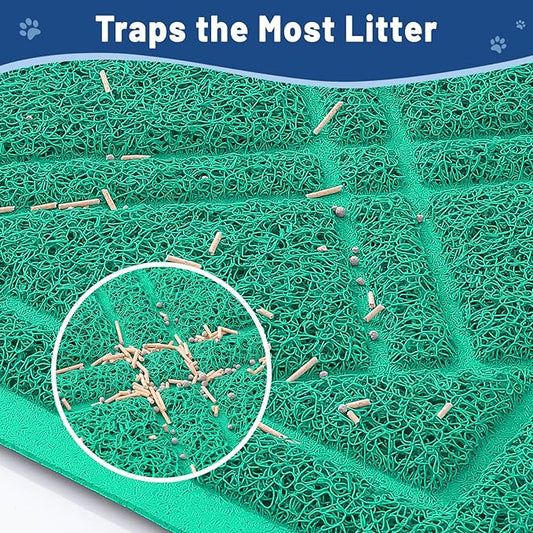 Smiry Cat Litter Box Mat 30x17, Non-Slip Water Resistant Litter Trapping Mat, Easy Clean Less Waste and Urine-Locking Cat Carpet for Indoor, Green