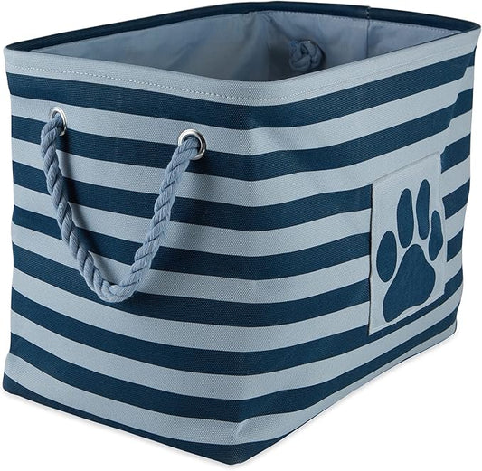 Bone Dry 5743 Pet Storage Collection Striped Paw Patch Bin, Small Rectangle, Dark Navy