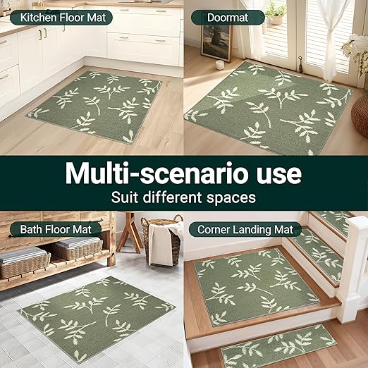 Carpet Stair Treads, Non-Slip Landing Mat for Wooden Steps Indoor, 30"x 30" Peel and Stick Soft Stair Rugs for Pets Non Skid Wood Staircase Step Treads Reusable, Green