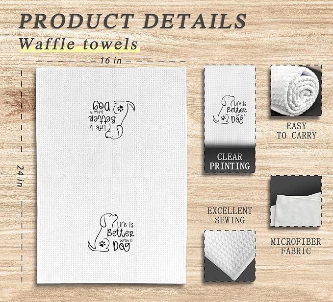 Life Kitchen Dish Towels 16x24 Inches, Funny Dog Decorative Absorbent Hand Tea Bathroom Towels, Dog Lovers Gifts