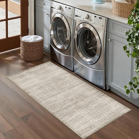 2x5 Abstract Kitchen Runner Rug: Non-Slip Thin Entryway Carpet Soft Hallway Bedroom Beside Floor Mat Neutral Easy-Clean Mat Washable Water Resistant Rug for Bathroom Low-Pile Doormat(Beige/Ivory,2x5)