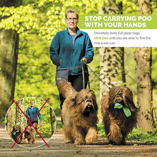 Tuff Mutt Dog Poop Bag Holder with Dispenser, Odor-Blocking Liner and Water-Resistant Fabric, Holds Full Dog Waste Bags, Adjustable Waist Belt, Includes Doggy Poop Roll