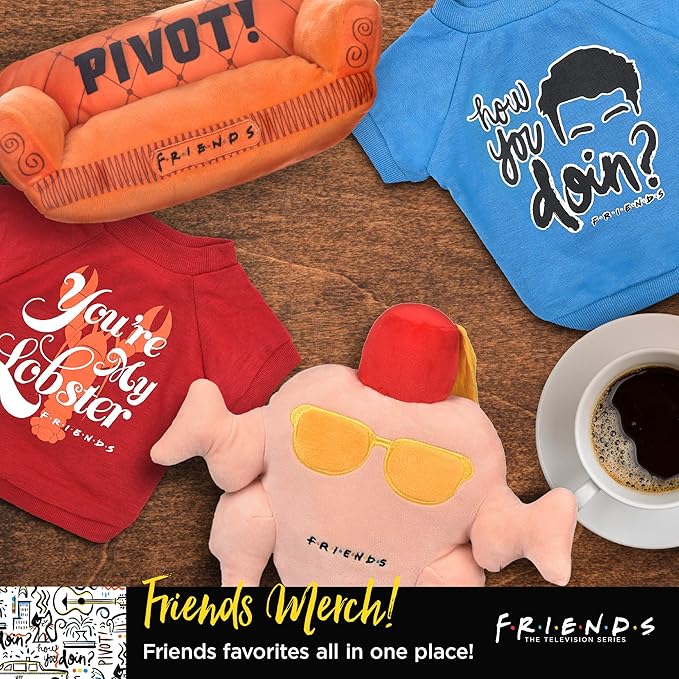 Friends the TV Show Central Perk Coffee Mug Plush Dog Toy with Rope Handle| Soft Cute Squeaky Toy for All Dogs | Stuffed Dog Toys with Squeaker Noise for Added Fun, Friends Memorabilia