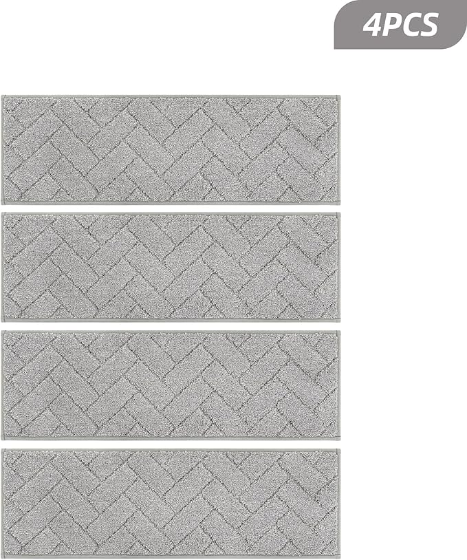 BEQHAUSE Edging Stair Treads for Wooden Steps 9" x 28", Non Slip Carpet Stair Treads Indoor Stair Runners, Soft Stair Rugs, Machine Washable, 100% Polyester, TPE Backing, 15pcs, Grey