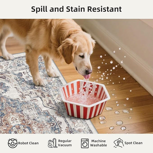 Washable Kitchen Rug Set of 3: Boho Non-slip Soft Stove Sink Mat Light Weight Stain Resistant Carpet for Dog Bowl Area Comfort Tile/Hardwood Floors Protection Mat for Entryway Foyer(2x3+2x4+2x5,Brick)