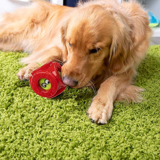 goDog Holiday Collection 2-in-1 Cage Ball Dog Toy with Furballz Squeaky Plush Dog Toy - Red, Small