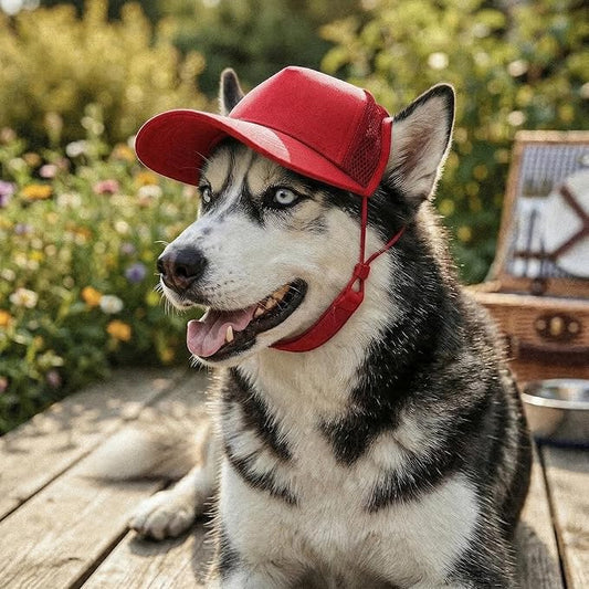 Tuff Pupper Dog Baseball Cap | UV Protection Dog Sun Hat | Breathable Lightweight Design | Secure Adjustable Chin Strap | Quick-Dry Fabric | Reinforced Brim | Small Medium Large Dogs (Red, L)