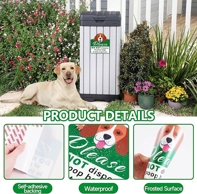 Please Do Not Dispose Poop Bags in Trash Bin Sign, Self-Adhesive Weatherproof Do not Throw Dog Poop Bag in This Trash Can Sticker, Trash Can Lable for Home, House, Yard, Restaurant(7.9" x 7.9")