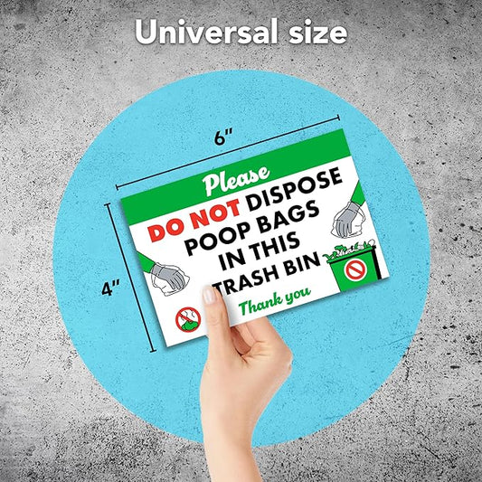 5 PC Please Do Not Dispose Poop Bags in This Trash Bin Stickers, 4x6 Vinyl No Pet Waste Sign