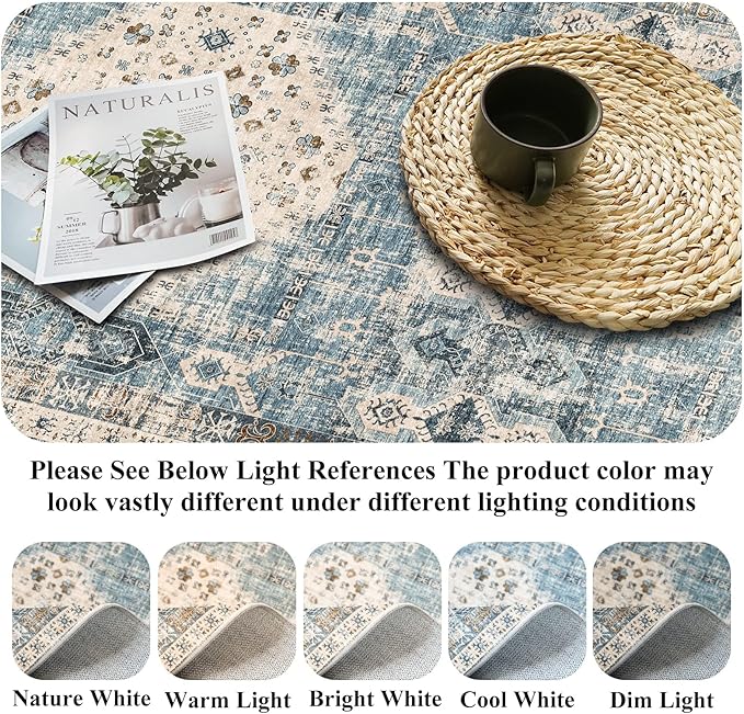 RUUGME Hallway Runner Rug 3x25 - Indoor Extra Long Vintage Non Slip Rugs for Entryway Hall Kitchen Living Room Low Pile Stain Resistant Carpet Durable Home Decor Floor Mat 3'x25' Aqua Blue