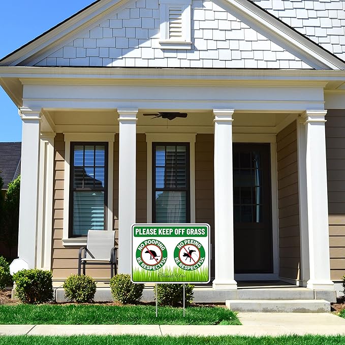 2PC No Poop or Pee Dog Sign with Stakes, 12 Inches by 9 Inches - Corrugated Plastic - Keep Dogs Off Lawn - Curb Your Dogs Grass Lawn Yard Repellent