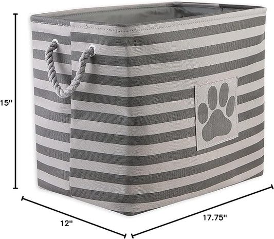Bone Dry Pet Storage Collection Striped Paw Patch Bin, Large Rectangle, Gray