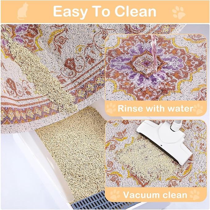 Glittme Cat Litter Mat with Non-Slip Bottom Litter Box Mat 24"X15" Litter Trapping Mat Easy to Clean Washable Cat Food Mat for Kitty,S