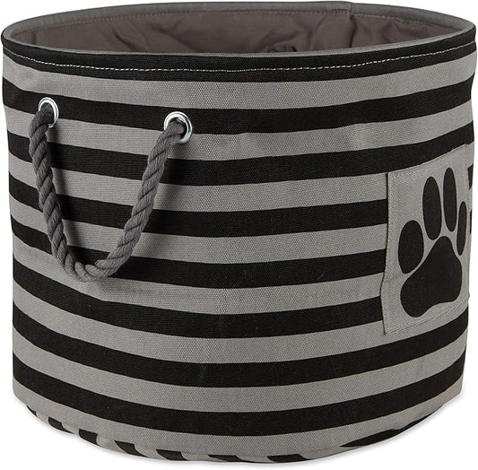 Bone Dry 5743 Pet Storage Collection Striped Paw Patch Bin, Medium Round, Black