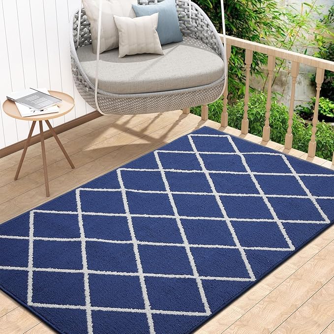 Finchitty Indoor Door Mat, Dirt Resistant and Absorbent, Low-Profile, Non-Slip, Washable Inside Floor Mats for Front Door, Back, and Entrance, 48" x 32", Navy