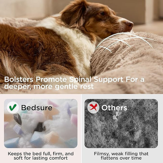 Bedsure Calming Dog Bed Medium Size Dog - 30in Donut Round Washable Medium Pet Bed,Anti-Slip&Removable Cover,420GSM Anti-Anxiety Fluffy Plush Faux Fur,Fits up to 45 lbs Pets,Plus Version