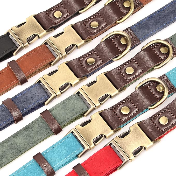 Didog Soft PU Leather Dog Collars for Medium Dogs,Classic Adjustable Dog Collars with Quick Release Metal Buckle,Easy Clean and Comfortable with Nylon Lining,Pink,M Neck 14-19"