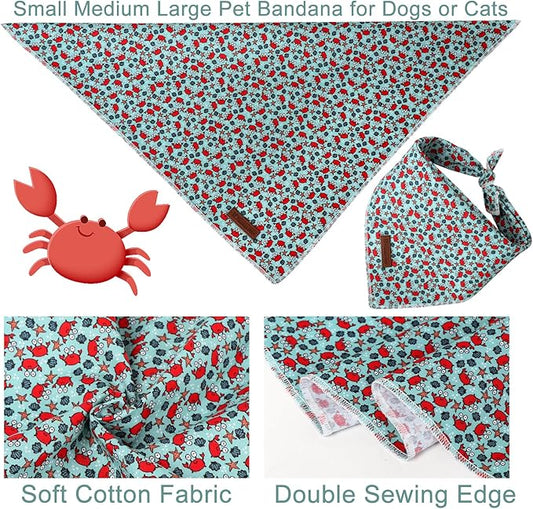 Summer Bandana - Cute Pet Bandana with Crabs Pattern, Adjustable Blue Puppy Bib, Washable Triangle Dog Scarf for Boy, Girl Dogs or Cats