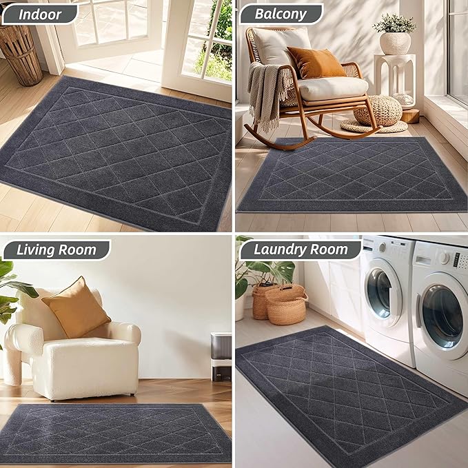 BEQHAUSE Dirt Trapper Door Mat 32" x 48", Doormat Non-Slip Entryway Rugs Washable, Dog Door Mat Stain Resistant and Absorbent Welcome Floor Mat for Front Back Door, Mud Wet Shoes & Paws, Dark Grey