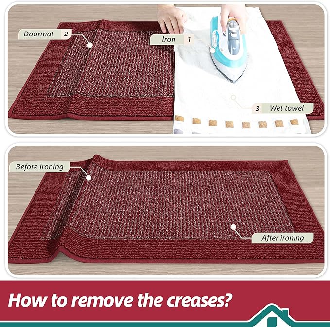 BEQHAUSE Indoor Door Mat 20" x 48", Dirt Trapper Door Mats Non-Slip Entryway Rugs Washable, Resist Dirt Absorbent Welcome Mat, Low Profile Floor Mats for Front Back Door and Entryway, Red