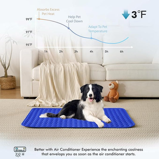 MICROCOSMOS Summer Cooling Mat & Sleeping Pad- Water Absorption Top, Materials Safe, Easy Carry, EZ Clean. Keep Cooling for Pets, Kids and Adults.(Dark Blue, 59" x 40")