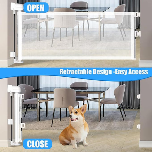 2 Pack Short Dog Gate Pet Gates Puppy Gate 14" H 59" Wide Step Over Pet Fence, Mesh Retractable Indoor Outdoor Expands Up to 59 Inches Small Dog Gates for Doorways Stairs