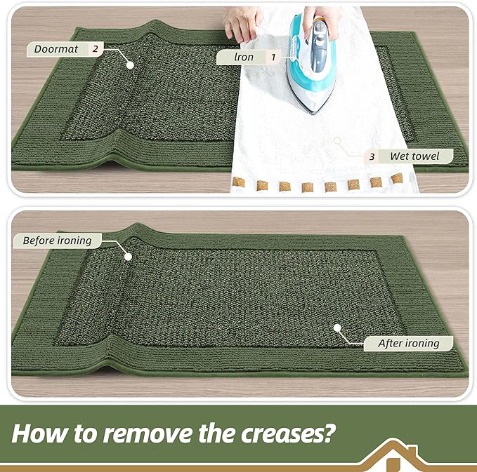 BEQHAUSE Indoor Door Mat 20" x 48", Dirt Trapper Door Mats Non-Slip Entryway Rugs Washable, Resist Dirt Absorbent Welcome Mat, Low Profile Floor Mats for Front Back Door and Entryway, Green