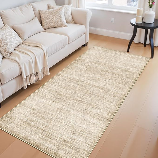 Washable 3x6 Entryway Area Rugs: Abstract Water-Resistant Kitchen Rug Low Pile Soft Beside Carpet for Bedroom Nursery Anti-Slip Bathroom Runner Rug Distressed Hallway Floor Mat(3x6,Neutral/Beige)