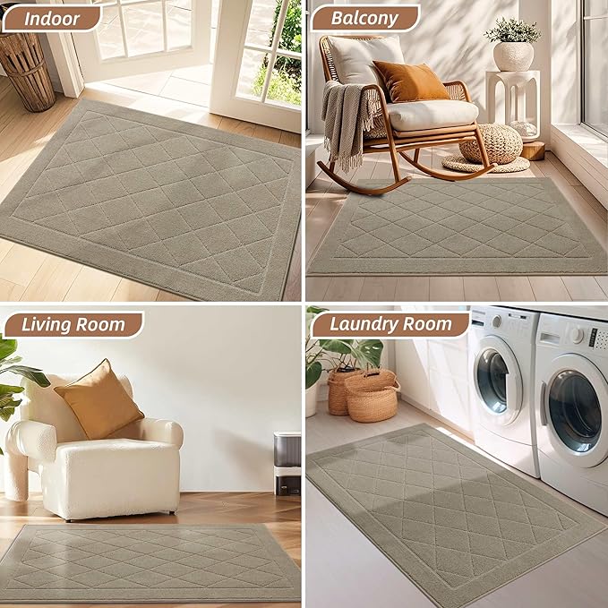 BEQHAUSE Dirt Trapper Door Mat 24" x 36", Doormat Non-Slip Entryway Rugs Washable, Dog Door Mat Stain Resistant and Absorbent Welcome Floor Mat for Front Back Door, Mud Wet Shoes & Paws, Beige