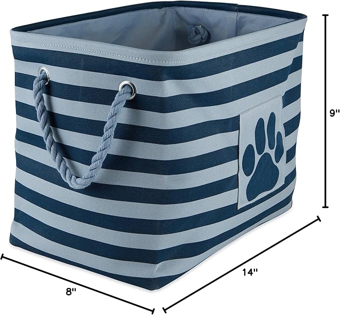 Bone Dry 5743 Pet Storage Collection Striped Paw Patch Bin, Small Rectangle, Dark Navy