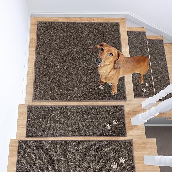 BEQHAUSE Stair Landing Rug Non-Slip 30"x30", Square Stair Landing Mats for Stairs Washable, Carpet Stair Treads Matching Mats for Wooden Steps Indoor Landing Rugs Surface Polyester TPE Backing, Brown