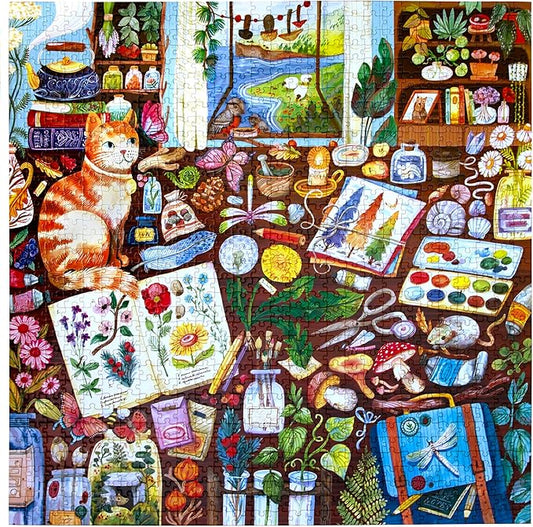 eeBoo 1000 Piece Puzzle - Naturalist’s Cat Jigsaw Puzzle for Adults, Square 23" x 23" Made with Recycled Board & Vegetable-Based Ink