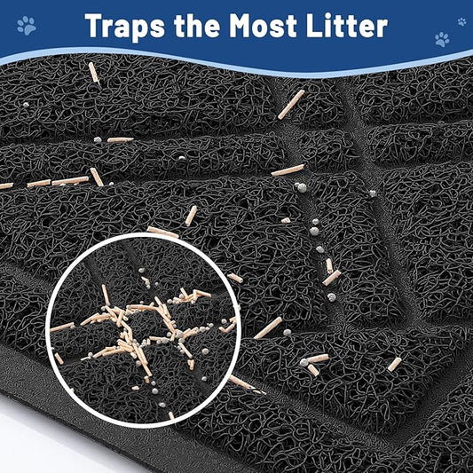 Smiry Cat Litter Box Mat 47x32, Non-Slip Water Resistant Litter Trapping Mat, Easy Clean Less Waste and Urine-Locking Cat Carpet for Indoor, Black