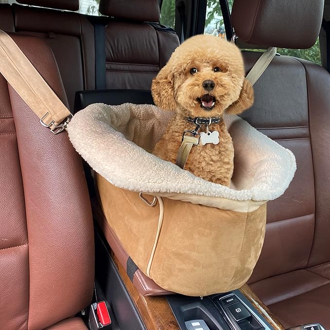 Johnear Puppy Dog Booster Seat for Small Dog up to 28 lbs Outing Car Travel, 3 in 1 Portable Pet Handbag Sofa Dogs Car Center Console Seats Winter Warm Pet Carrier with Safety Belt for Passenger Seat