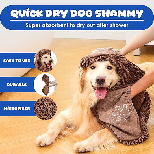 Microfiber Dog Bath Towel – Super Absorbent Dog Towels for Drying Dogs Large & Small, Quick Dry Pet Towel with Hand Pockets, Soft & Durable Puppy Towel, Machine Washable – Coffee