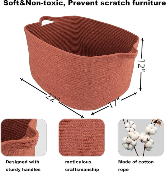 Large Rectangle Blankets Basket Living Room 22"x17"x12" Woven Cotton Rope Storage Baskets for Nursery Toy Baskets for Kids and Dogs Wicker Laundry Basket Bin for Clothes Towels rustic